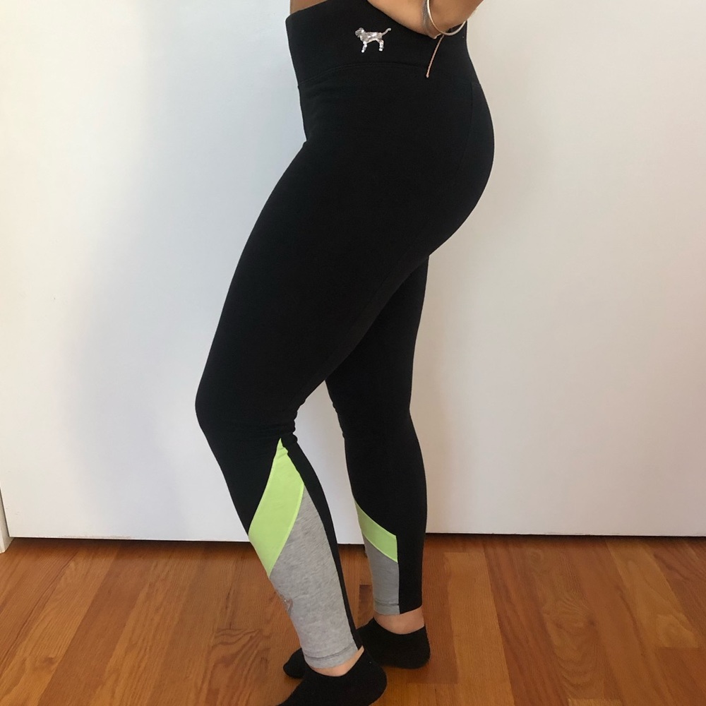 black/neon green leggings